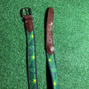 Belted Cow Co. Hopkins Tennis Ball Racket Belt Navy Blue & Brown Leather Size 36